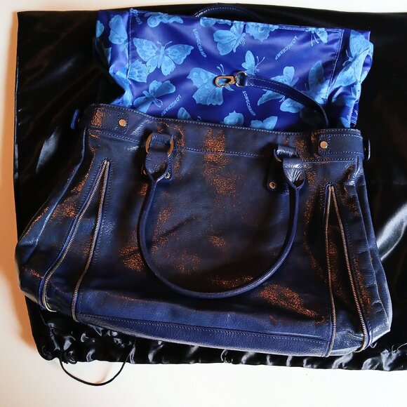 EUC Longchamp Patent Leather Blue Shoulder Bag - Picture 3 of 9